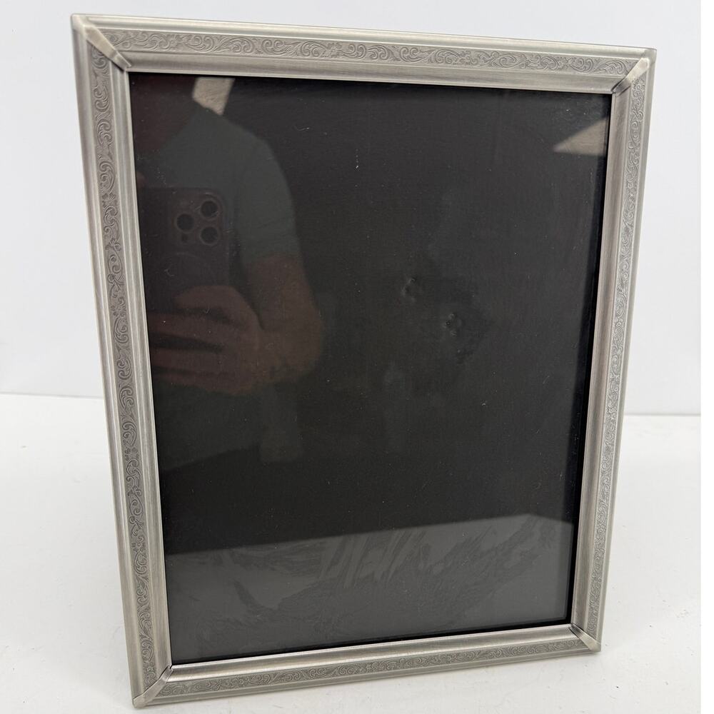 Pewter Tone Scroll Engraved 8x10 Picture Frame Easel Back Wall Hanging 1997